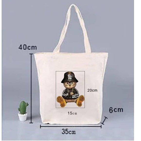 Handbags - NWOT - Cute Teddy Bear in Blue Jacket Canvas Tote Bag